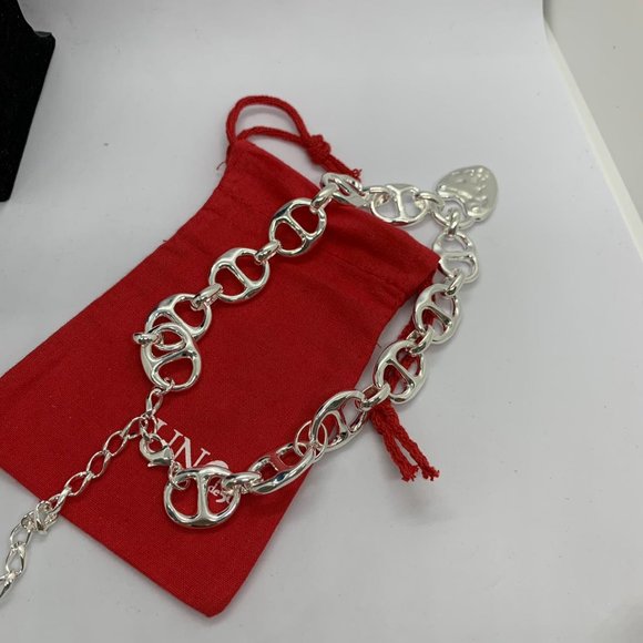 Uno de 50 Necklace Silver-plated Heavy Double Link Necklace Large Heart Lock - Picture 3 of 10